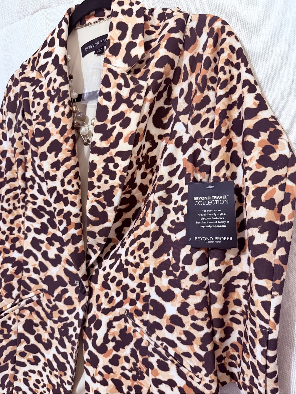Boston Proper Leopard Print Off-shoulder Blazer